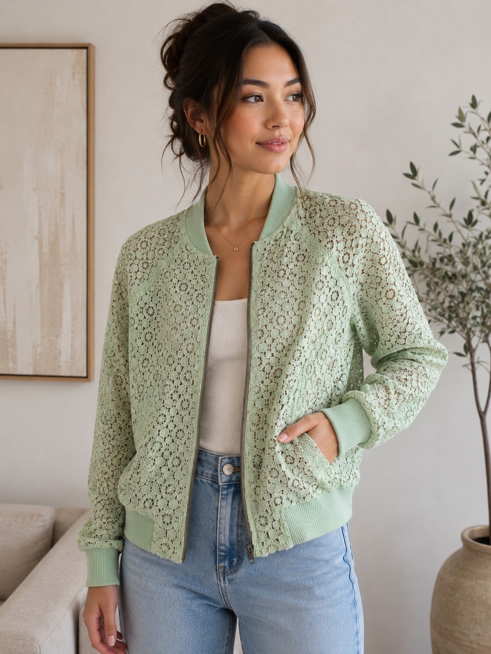 Victoria Beckham for Target Mint Green Lace Bomber Jacket XS
